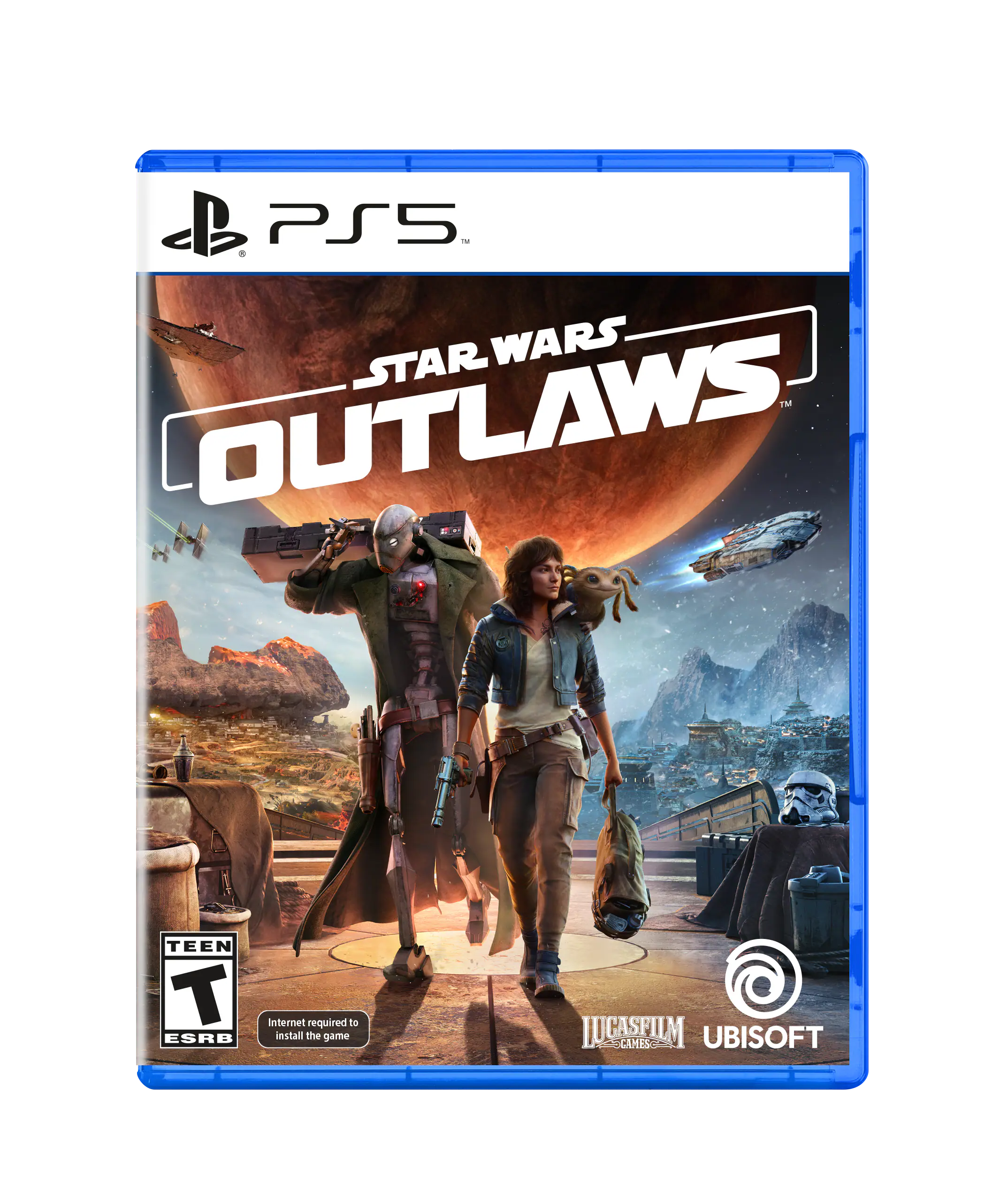 C PS5 - STAR WARS. TM OUTLAWS TEEN T ESRB Internet required to install the game. LUCASFILM GAMES UBISOFT. - T (Teen 13+)