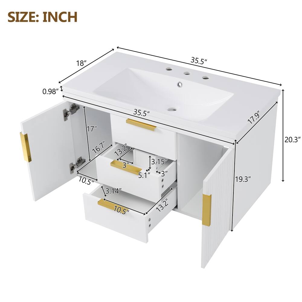SIZE: INCH

18"
35.5"
0.98"
35.5" 17" 16.7" 13.2" 3.15" 3 X 5.1" 3" 10.5" 3.14" 10.5" 13.2"
17.9" 19.3"
20.3"