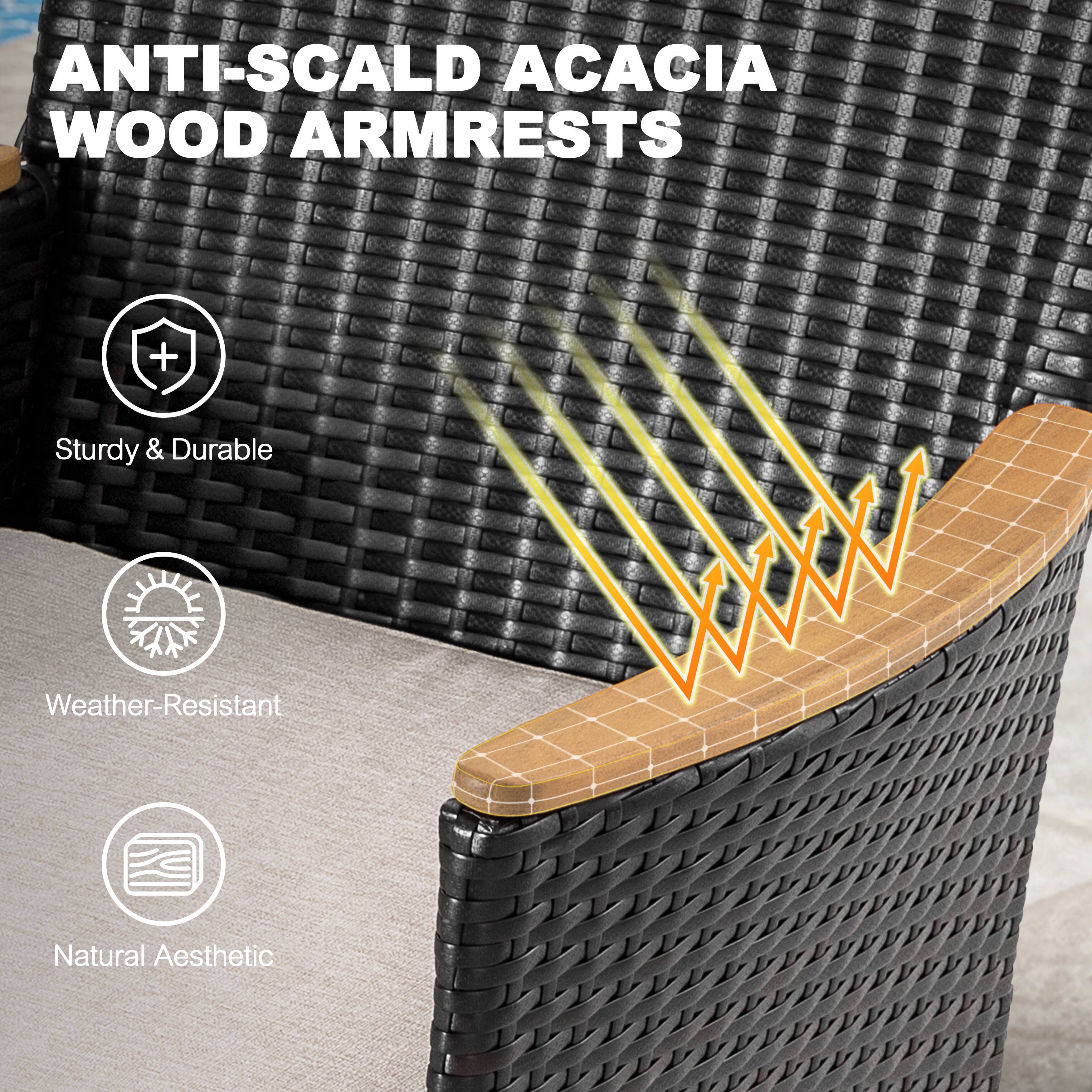 ANTI-SCALD ACACIA WOOD ARMRESTS

- Sturdy & Durable
- Weather-Resistant
- Natural Aesthetic
