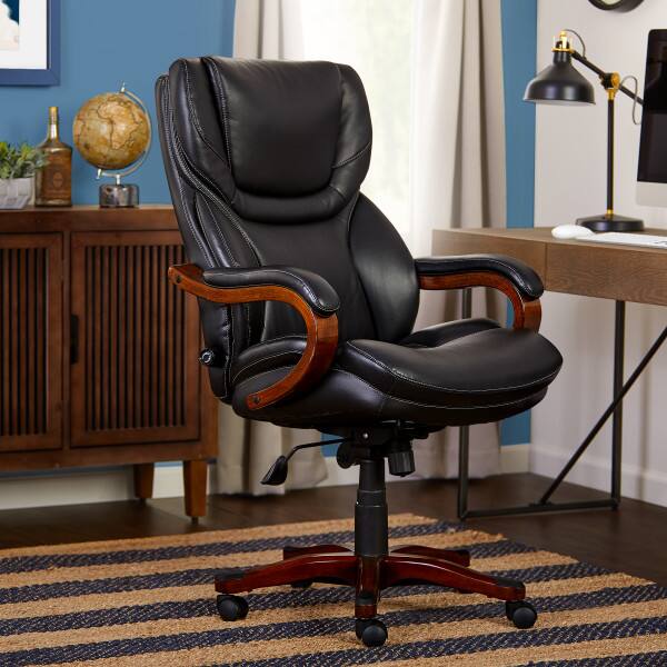 Angle. Serta - Serta Conway Big and Tall Executive Office Chair with Wood Accents, Black Bonded Leather - Black.
