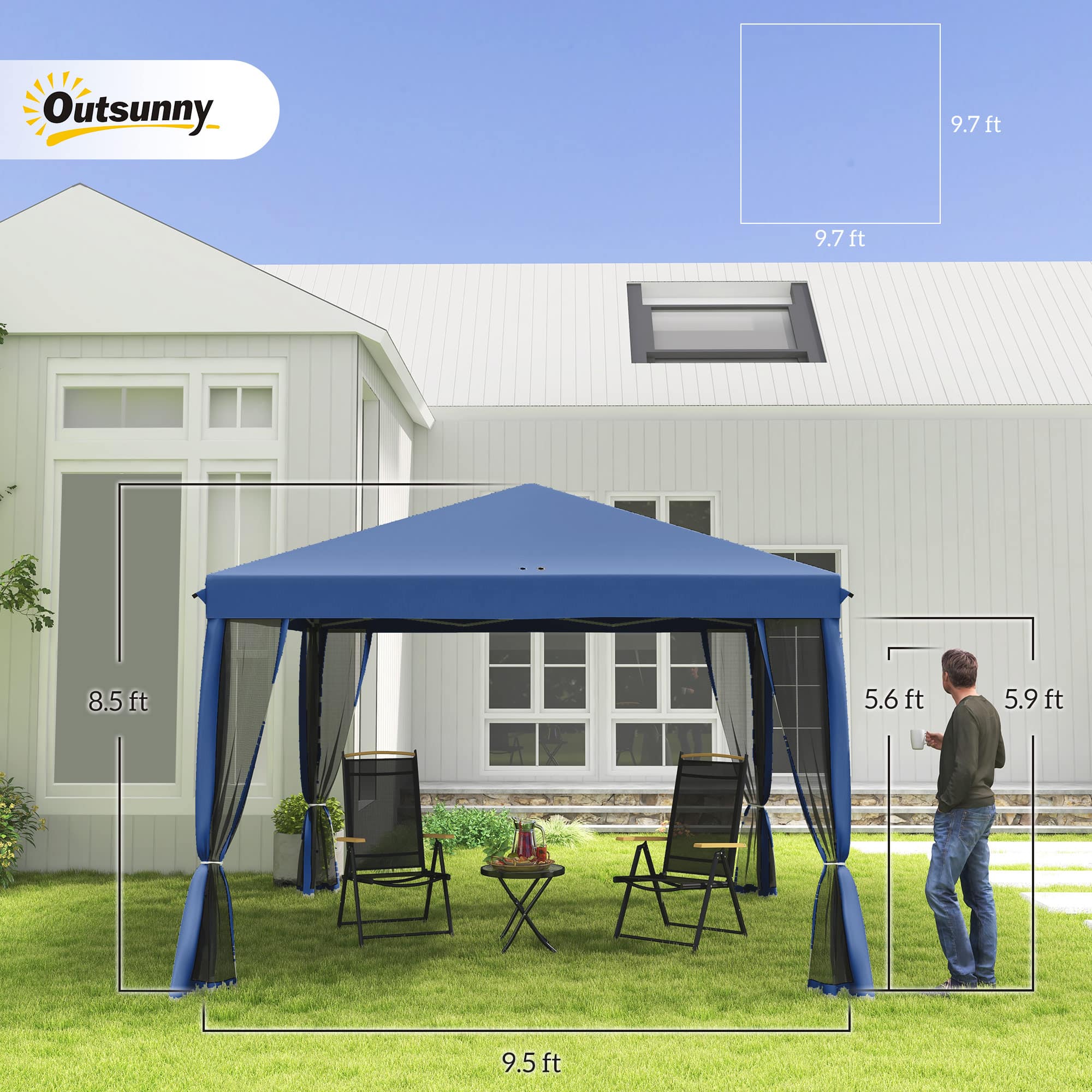Outsunny 10' x 10' Pop Up Canopy with 4 Removable Sidewalls Blue