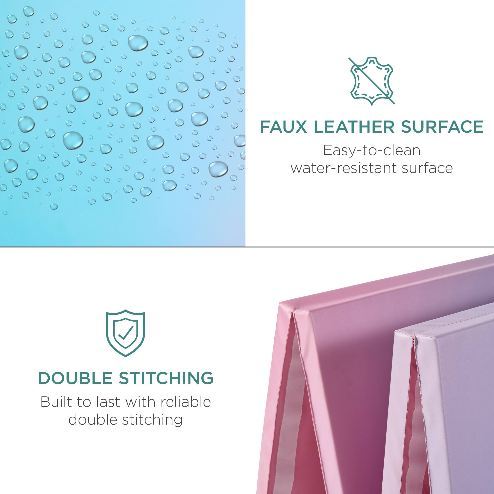 FAUX LEATHER SURFACE: Easy-to-clean, water-resistant surface  
DOUBLE STITCHING: Built to last with reliable double stitching