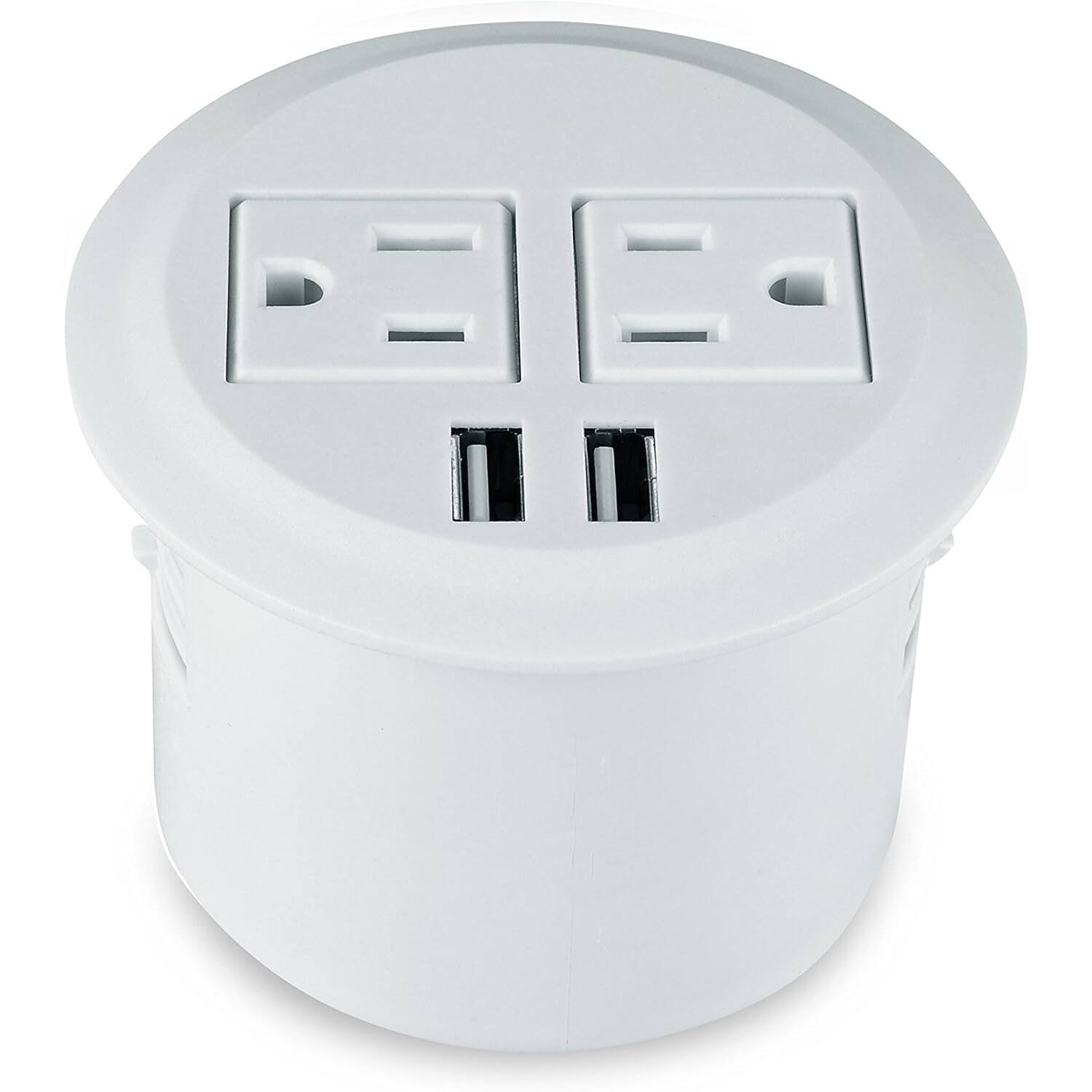 Angle. PARKER SLATER - Desktop Power Grommet with 2 Outlets, 2 USB Ports, 10FT Extension Cord, Recessed Desk Socket – White - White.