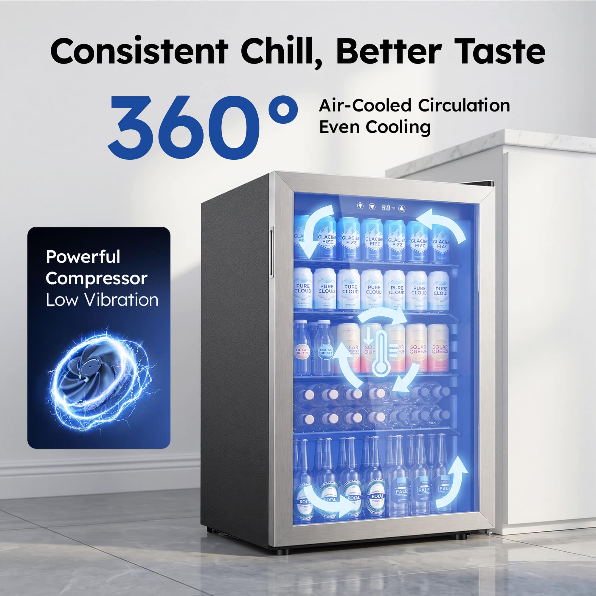 SIMZLIFE 4.5 Cu.Ft Beverage Fridge 150 Can Capacity Drink Cooler