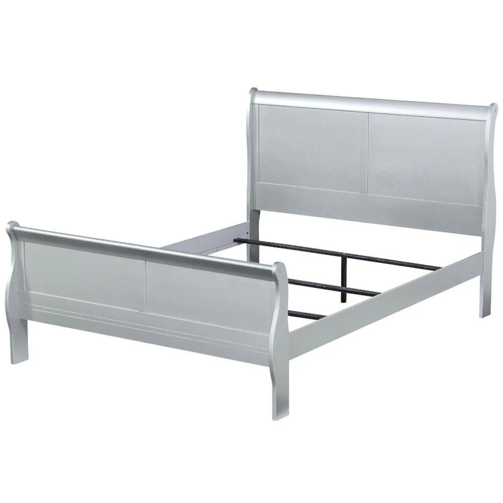 Alt View 3. Manhattan Lane - Sleigh Design Eastern King Bed with Rectangular Thin Legs, Silver - Silver.