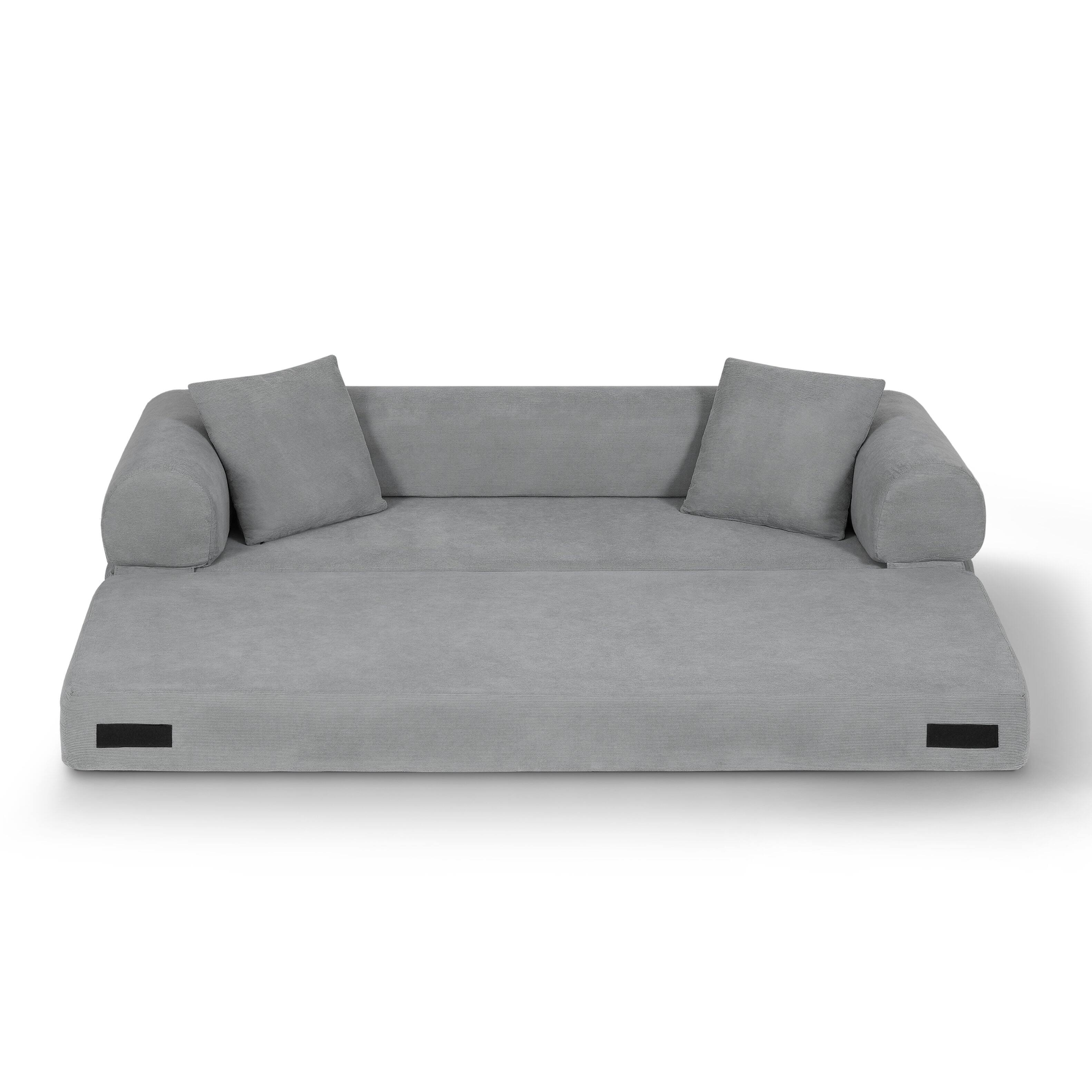 Left. Loheer - Loheer Queen Sleeper Sofa Bed, 80 Inch Corduroy Convertible Fold Out Couch with Storage, Boneless Couch in a Box - Light Gray.
