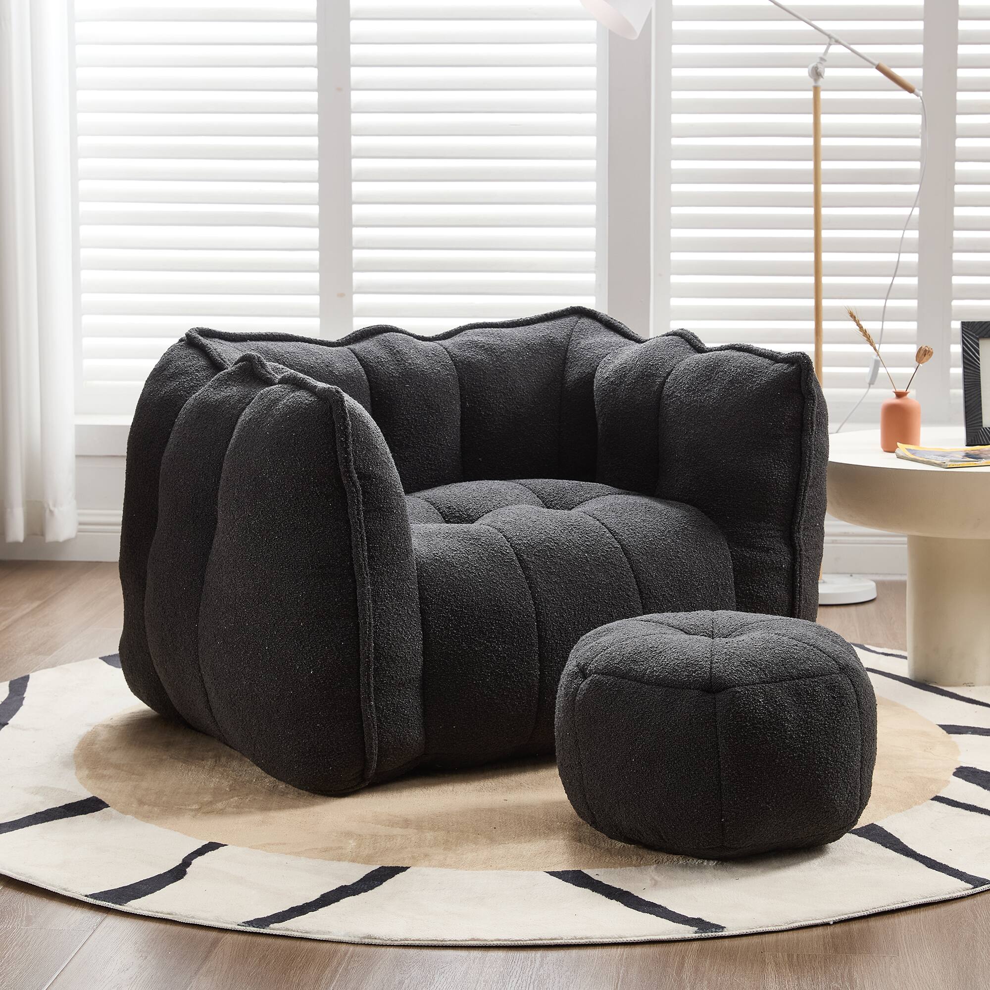 Alt View 10. GOODSILO - Premium Square Bean Bag Sofa with Footstool for Ultimate Relaxation in Living Room and Bedroom - Black.