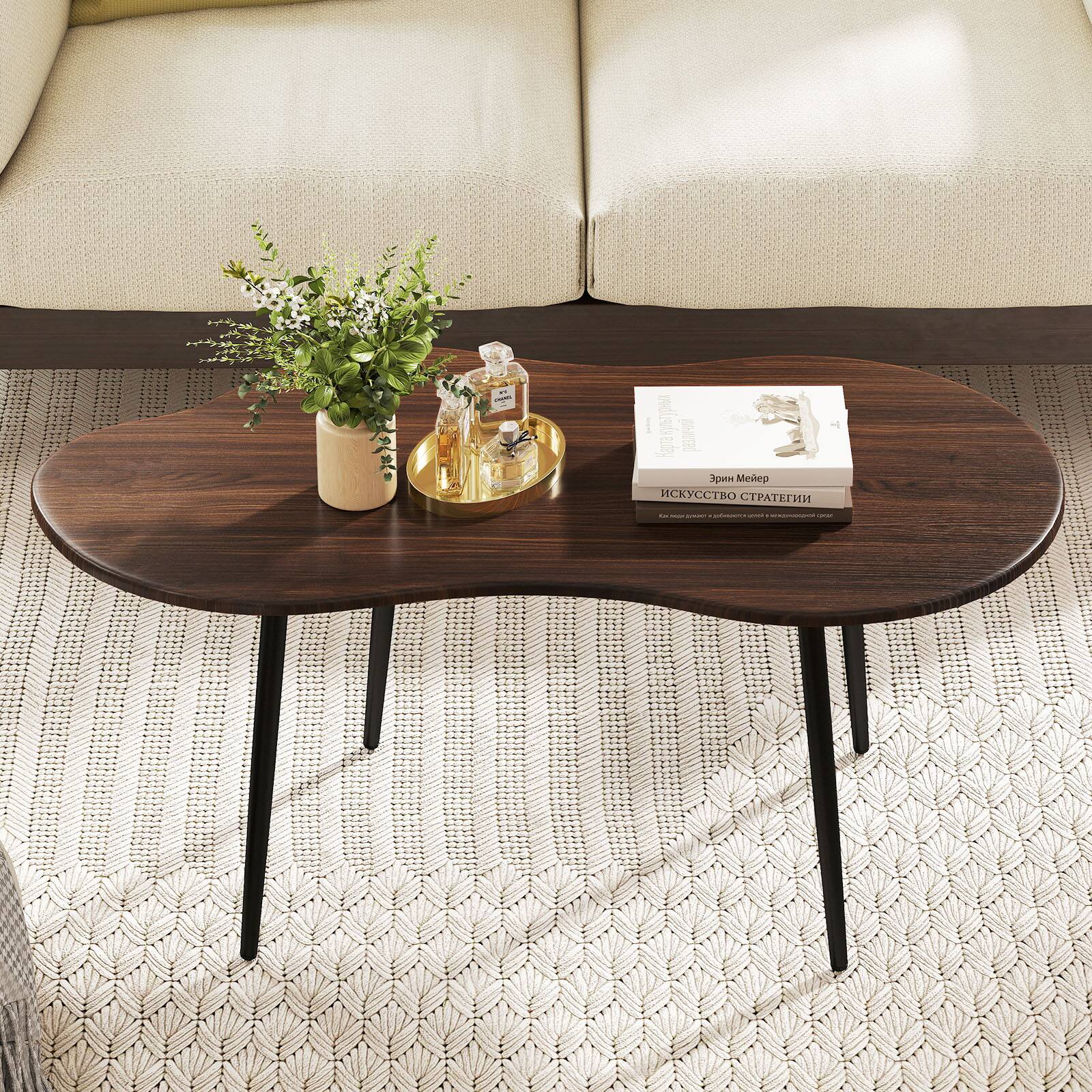 Alt View 4. Gymax - Gymax Cloud Shape Coffee TableIrregular Center Table w/ Metal FrameWooden Table Walnut - Brown.