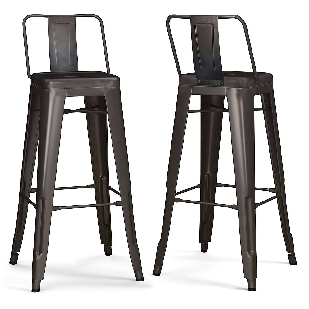 Angle. Simpli Home - Rayne 30 inch Metal Bar Stool (Set of 2) - Gun Metal Grey.