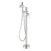 Front. Boyel Living - Brushed Bathtub Faucet Dual Function 360 Degrees Rotatable 1.5m SUS304 Hose Independent Handles - Brushed Nickel.