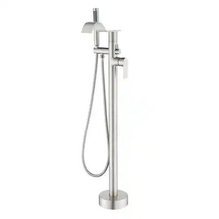 Front. Boyel Living - Brushed Bathtub Faucet Dual Function 360 Degrees Rotatable 1.5m SUS304 Hose Independent Handles - Brushed Nickel.