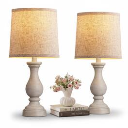 Dazzed Corner - Set of 2 Farmhouse Table Lamps, 22" Rustic Boho with Linen Shades