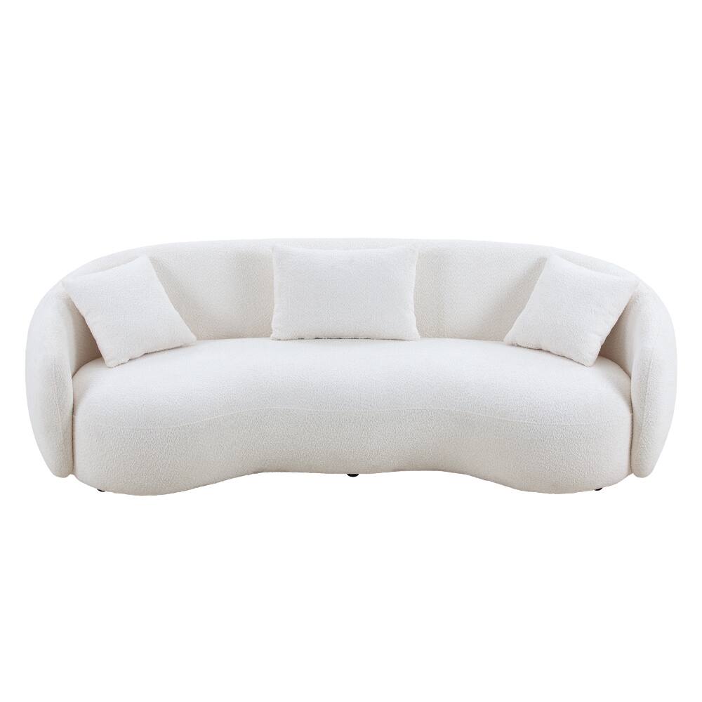 Left. Loheer - Loheer Mid Century Modern Curved Sofa, 4-Seat Boucle Couch, Off White - Off-White.