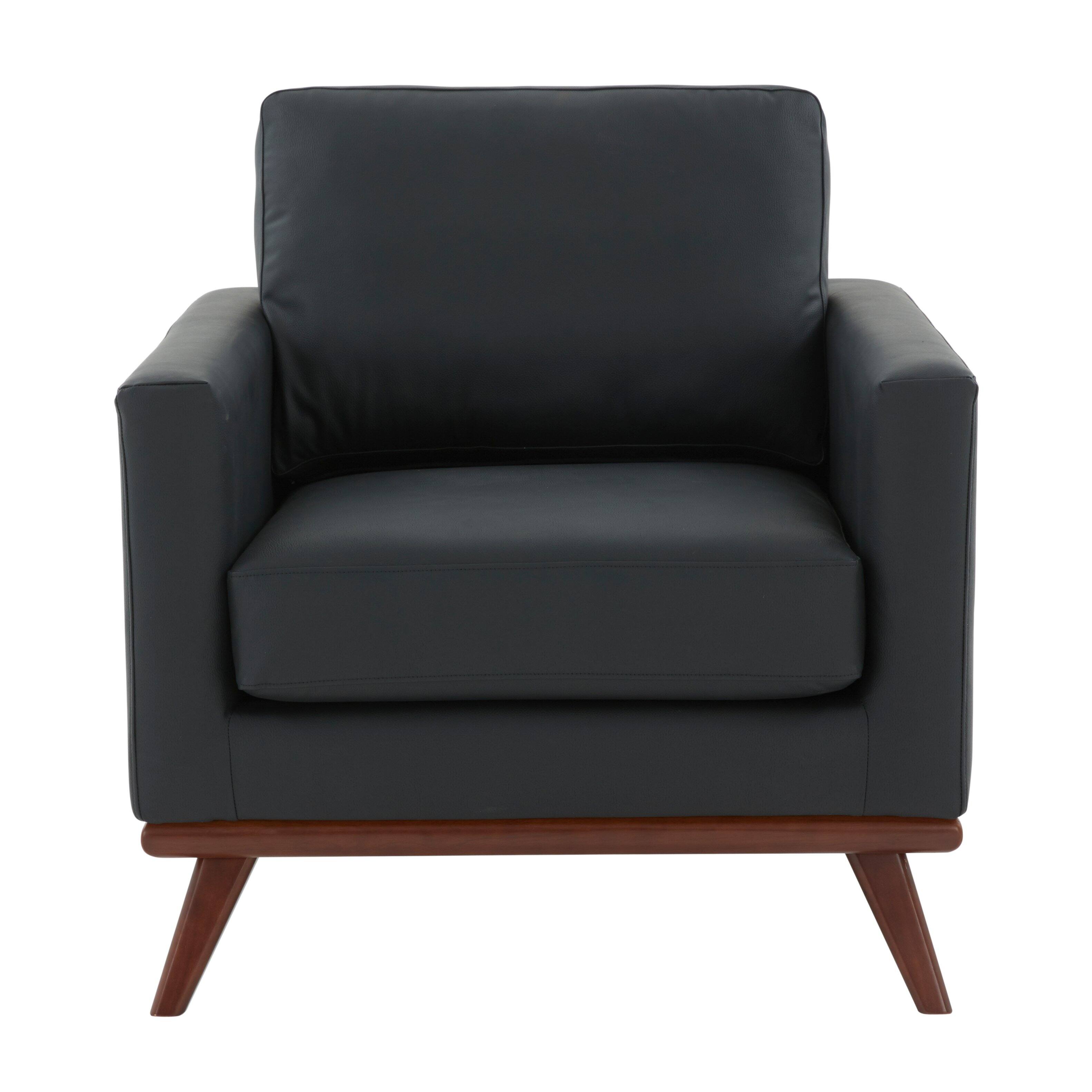 Alt View 4. LeisureMod - Chester Mid-Century Modern Leather Accent Chair, Birch Wood Frame Armchair - Easy Assembly - Black.
