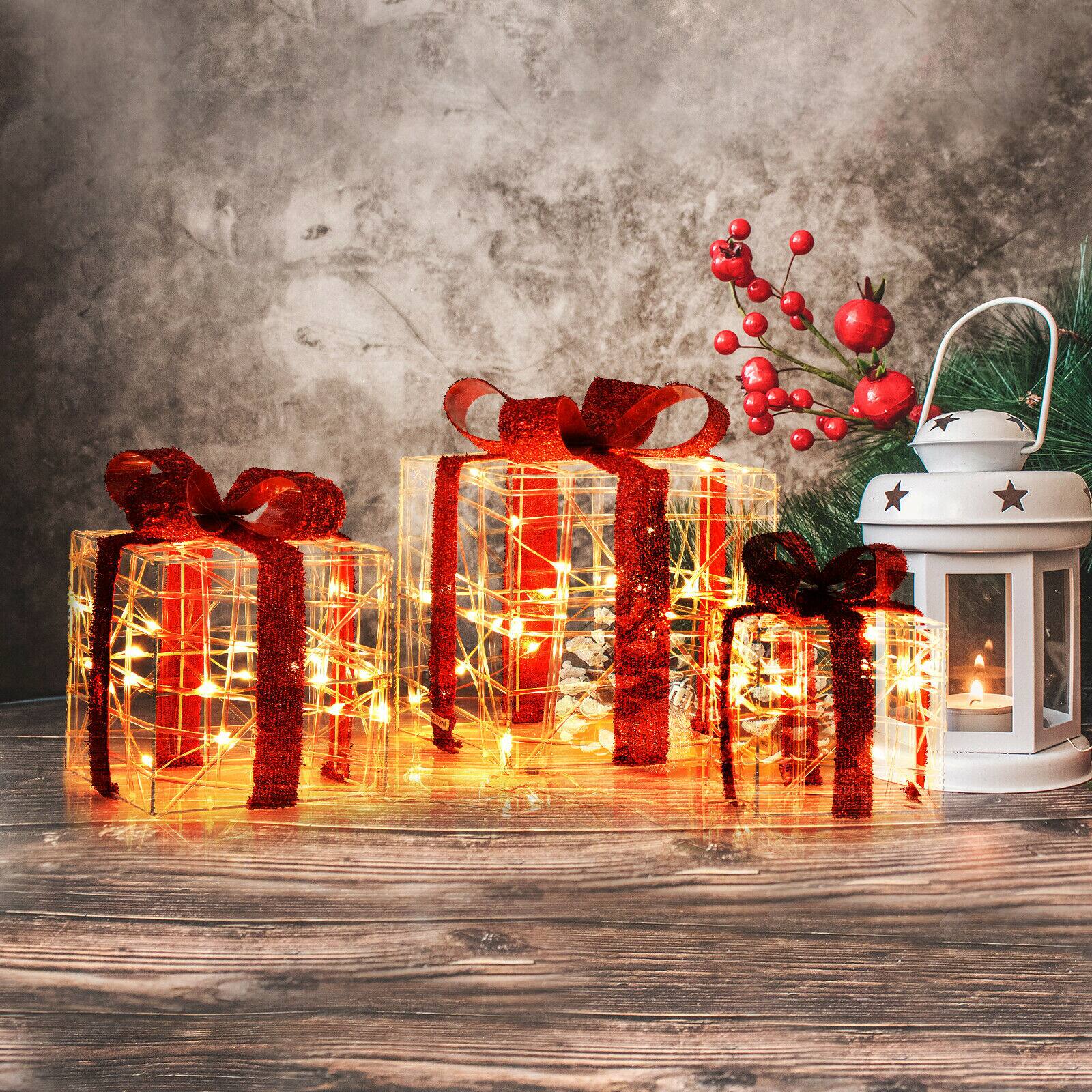 Alt View 13. Costway - 3 PCS Christmas Gift Boxes Indoor Outdoor W/ 60 LED Lights, Waterproof Plug - Gold.