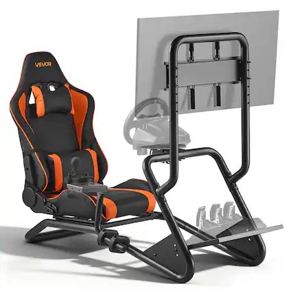 Front. VEVOR - Racing Wheel Stand, Heavy-Duty Simulator Cockpit Steering Wheel Stand with Monitor Stand, Fit Logitech G25,G27,G29,G920 - Matte Black.
