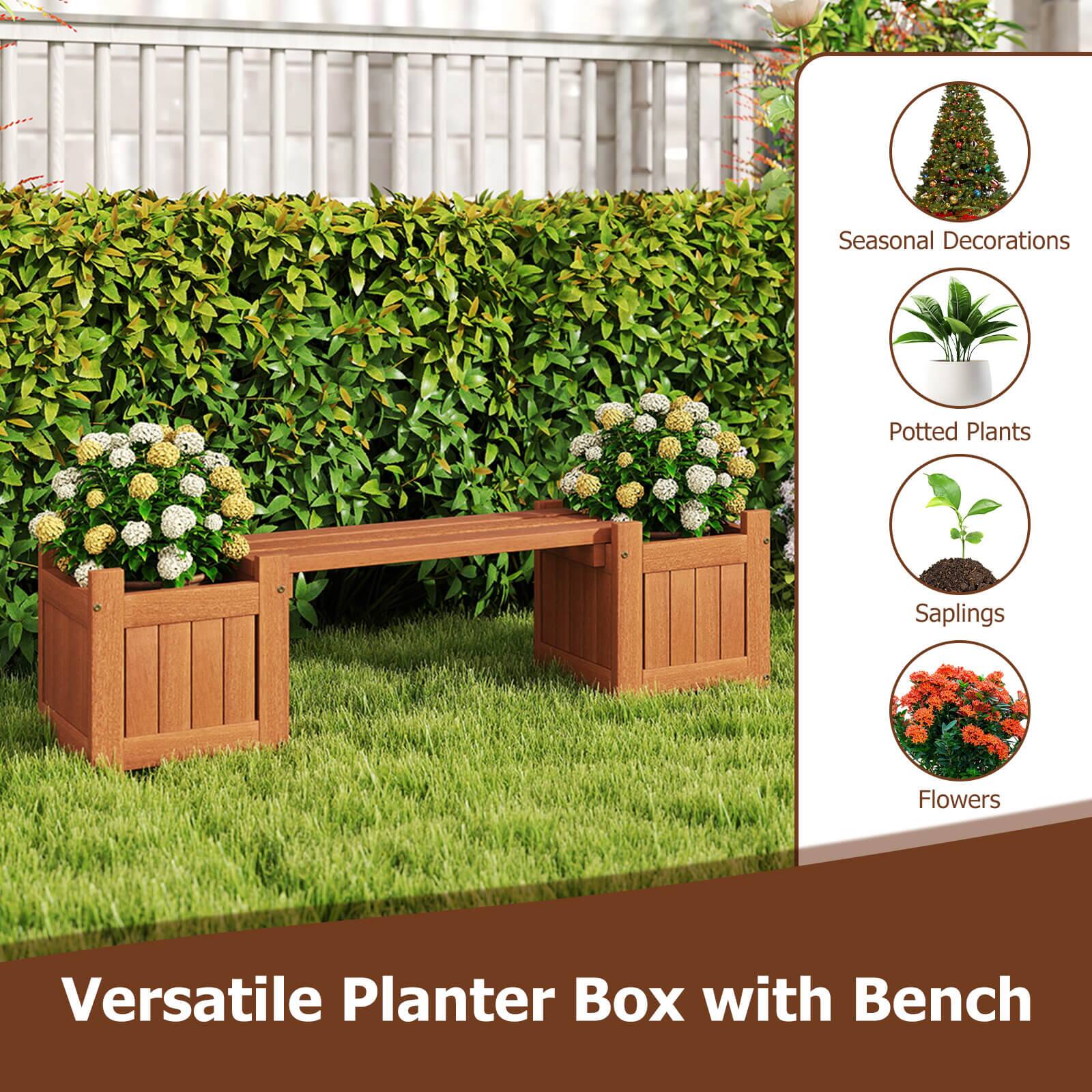 Versatile Planter Box with Bench

- Seasonal Decorations
- Potted Plants
- Saplings
- Flowers