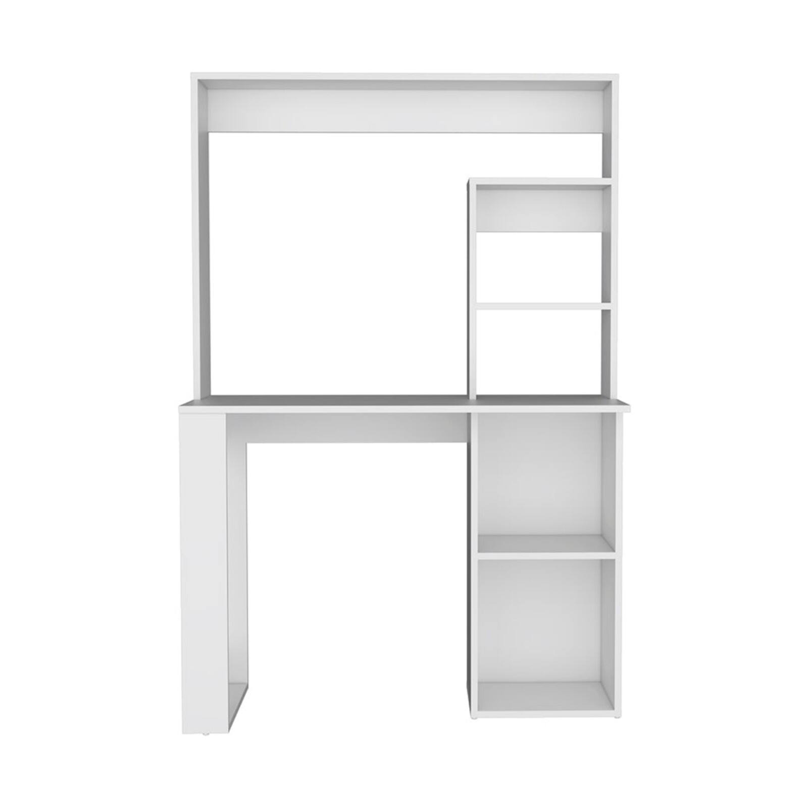Alt View 3. Glintex - Writing Computer Desk with Hutch, Compact Design for Home Office, Five Storage Shelves for Organization - White.