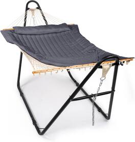 Winado - 10 FT Hammock Set, Hammock with Stand, Rope Hammock, Pillow, Pad, Adjustable Steel chains for Outdoor Garden Backyard - Black & Grey