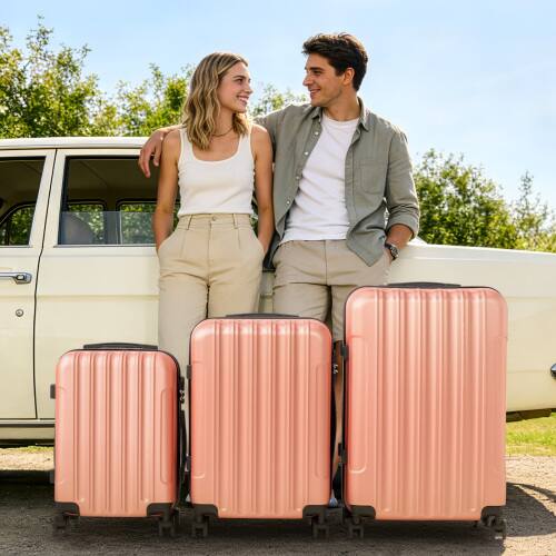 Alt View 9. Winado - 3-Piece 20in 24in 28in Lightweight ABS Hardside Hardshell Carry-On Luggage Set with Spinner Wheels and Combination Lock - Rose Gold.