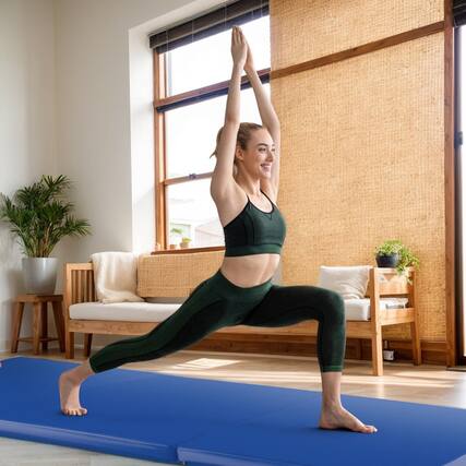 Front. Kadyn - Gymnastics Mat, Exercise Tumbling Mat,6 x 2 FT Tri-Fold Gym Mat with Handles and Removable Zippered Cover-Dark Blue - Blue.