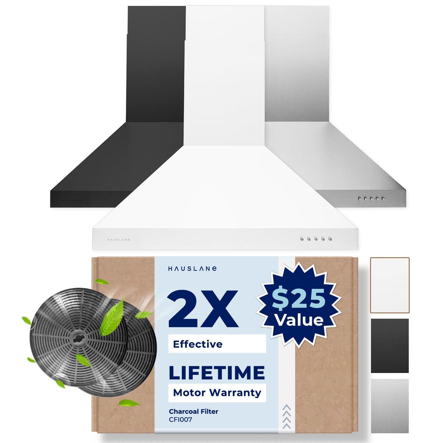 Hauslane - 30 inches - Convertible - Wall Range Hood - Matte White