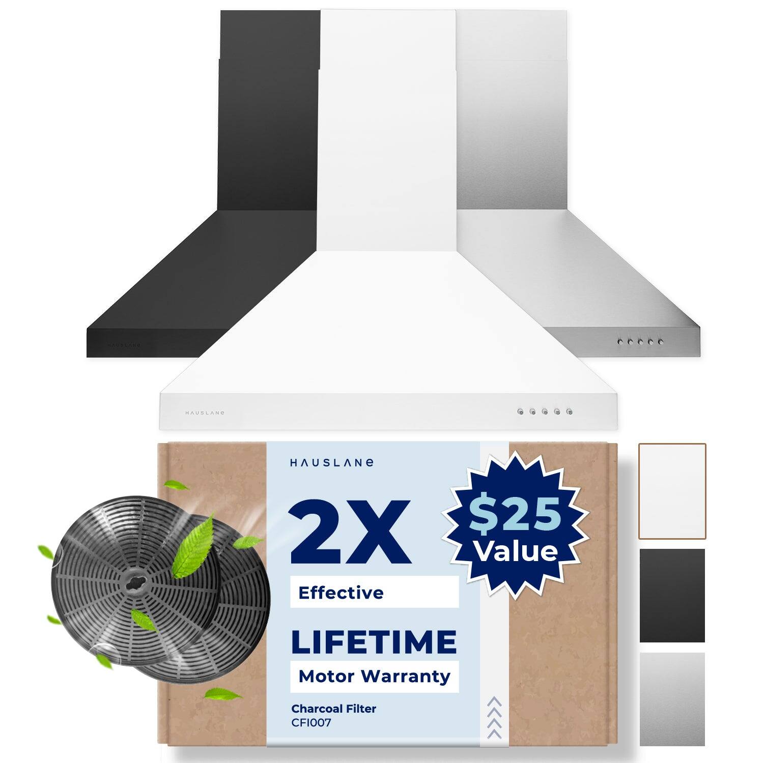 Hauslane - 30 inches - Convertible - Wall Range Hood - Matte White