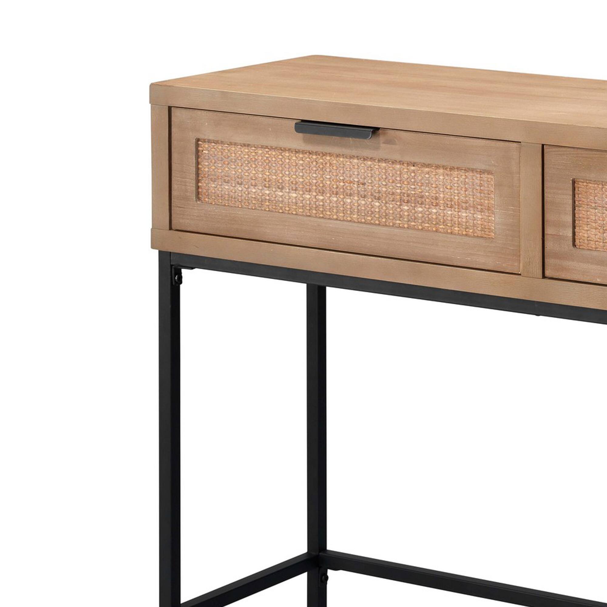 Angle. Manhattan Lane - Console Table with Woven Rattan Front Drawers - Brown.