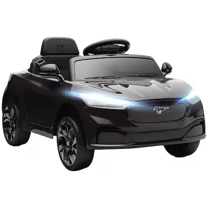Front. Qaba - 12V Kids Ride On Car, Licensed Ford Mustang Mach-E Electric Car w/Remote, 3 Speeds, LED Light, Music, Bluetooth.