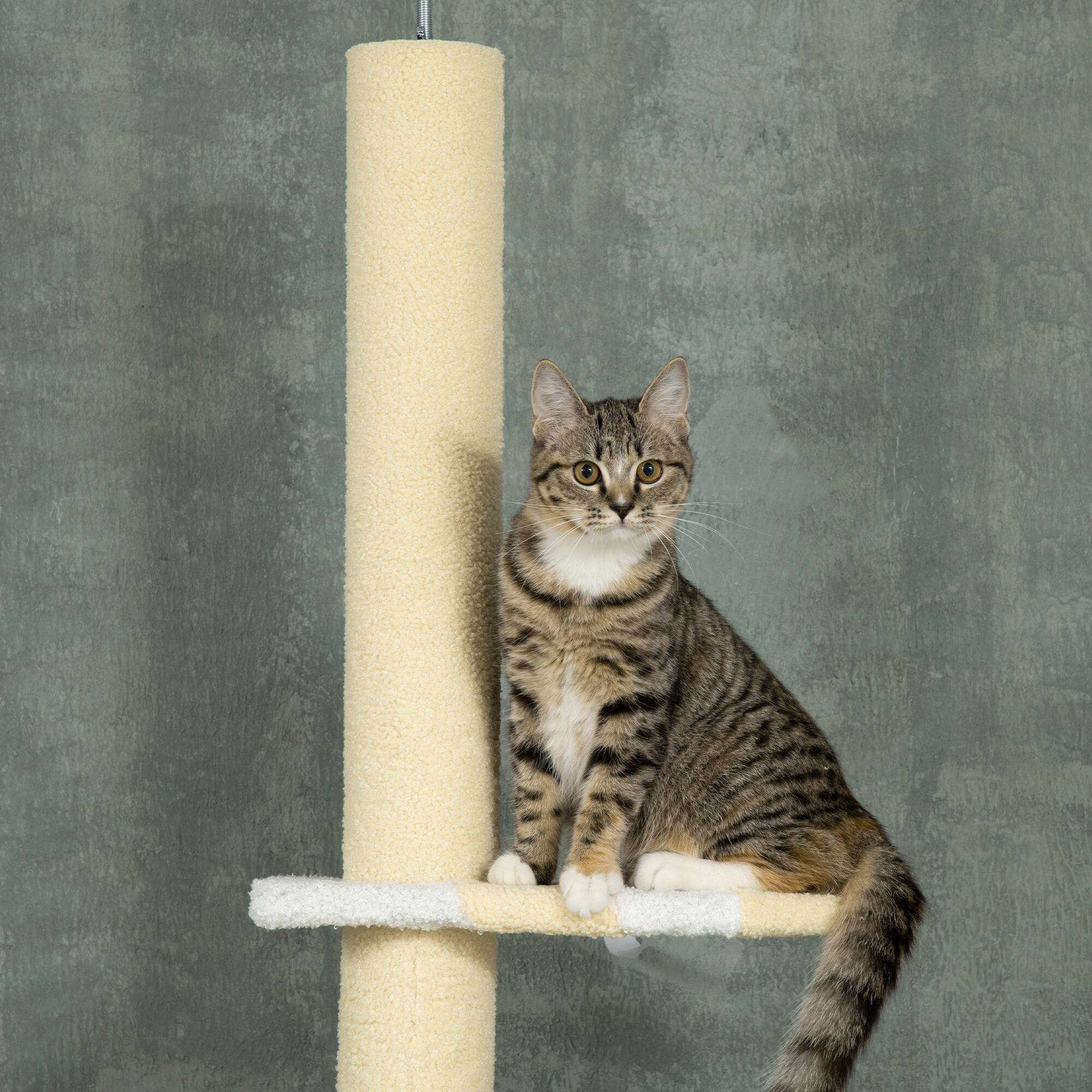 Alt View 1. Siljoy - 4‑Tier Yellow Cat Tower, Floor‑to‑Ceiling Adjustable (86.5"‑102.25"), with Plush Platforms & Sisal Posts.