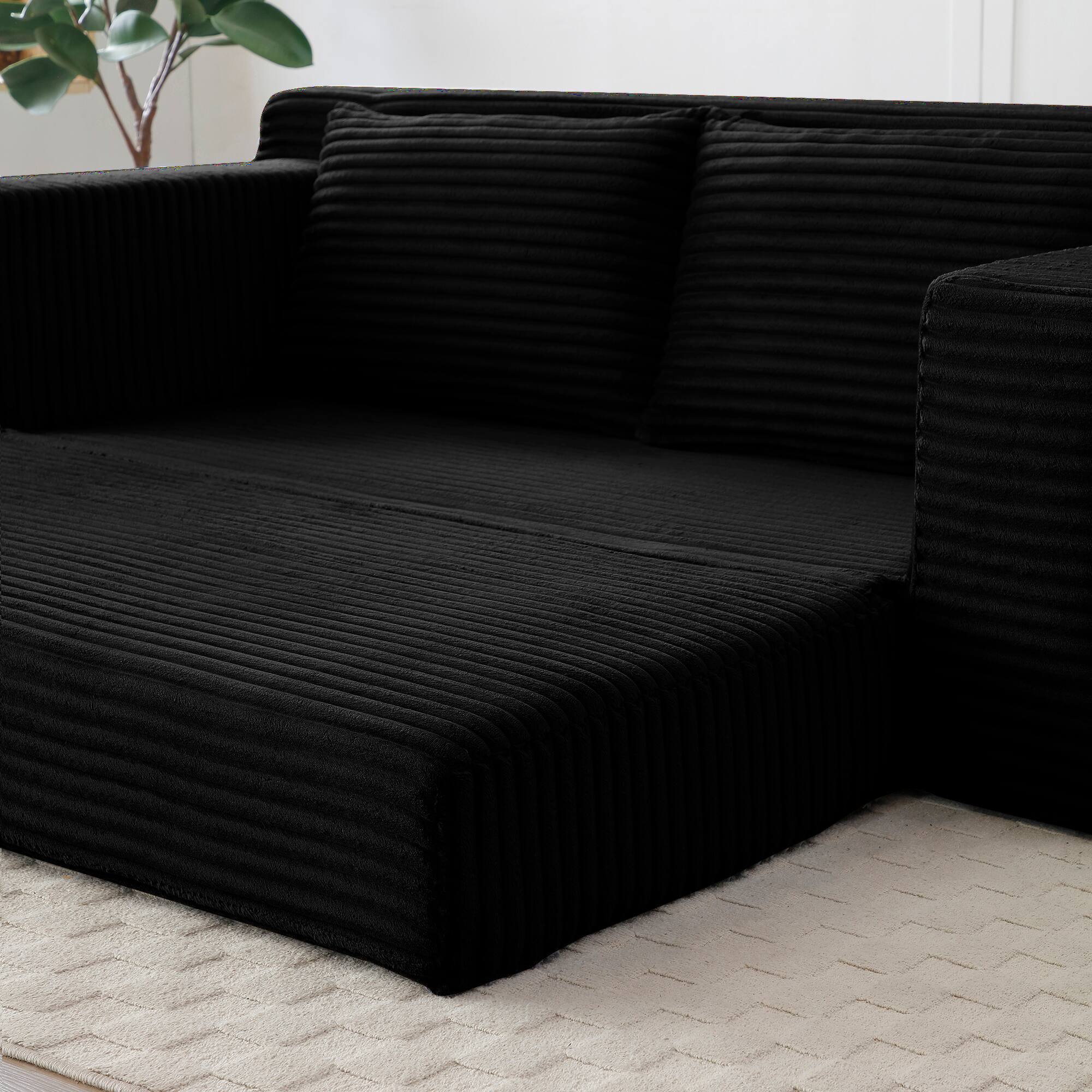 Alt View 4. Meqiodas - 2 in 1 Convertible Folding Couch Bed, Cloud Loveseat Sofa, Corduroy Floor Lounge Sofa for Bedroom Living Room - Black.