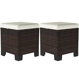 Outsunny - Piece Wicker Outdoor Ottomans with Cushions, Rattan Ottoman Footrest and Side Table for Patio, Yard - Beige