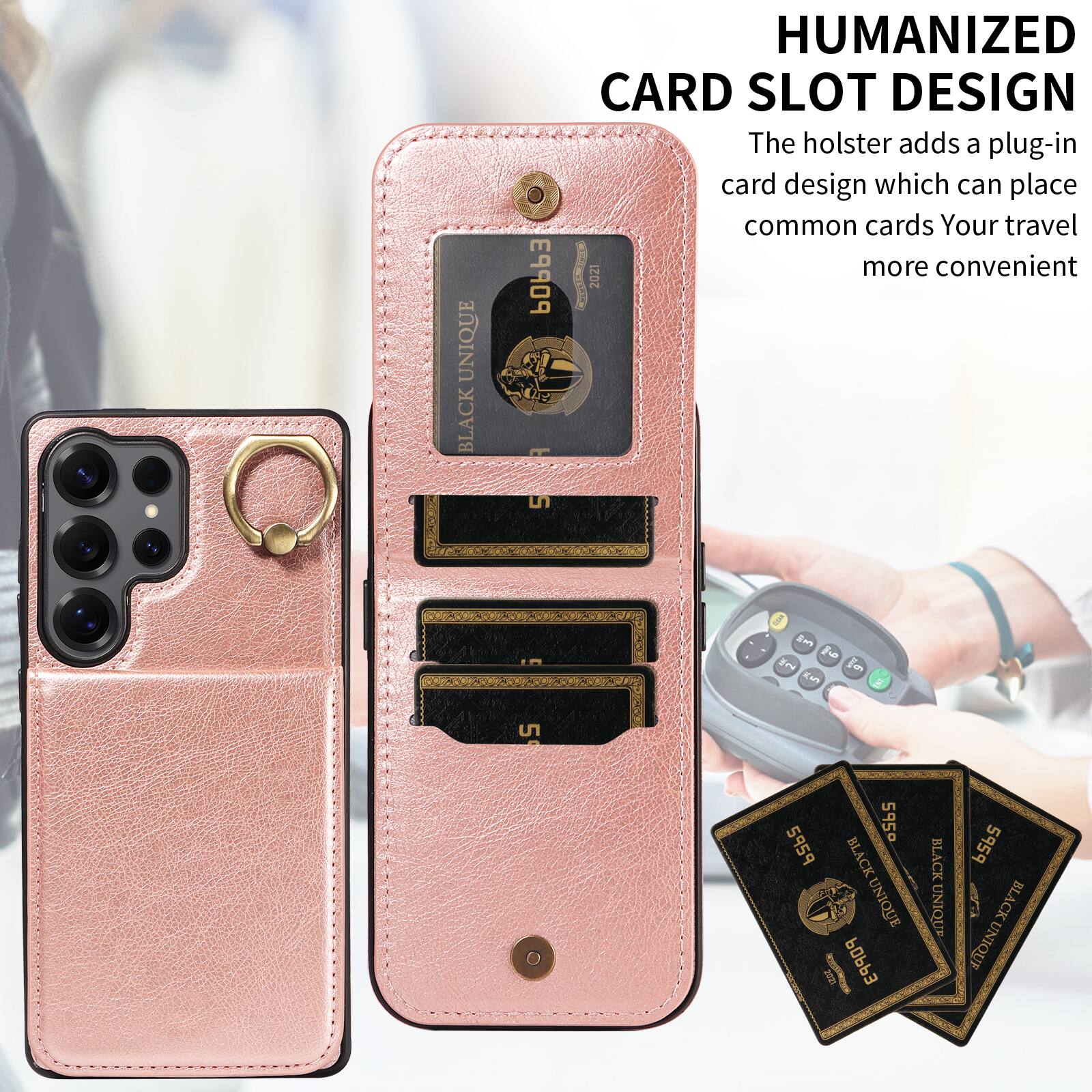 UNIQUE BLACK POPP3 -- HUMANIZED CARD SLOT DESIGN

The holster adds a plug-in card design which can place common cards. Your travel more convenient.

2021

5 1 Ea

In lon Cwn

5 595

5959

BLACK UNIQUE

I

POPP3

BLACK UNIQUE

5959

BLACK UNIQUE