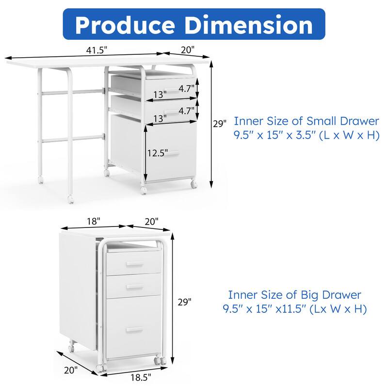 Produce Dimension  
41.5" 20" 13" 4.7" 13" 12.5" 4.7" 29"  
Inner Size of Small Drawer 9.5" X 15" X 3.5" (L X W X H)  
Inner Size of Big Drawer 9.5" X 15" X 11.5" (L X W X H)