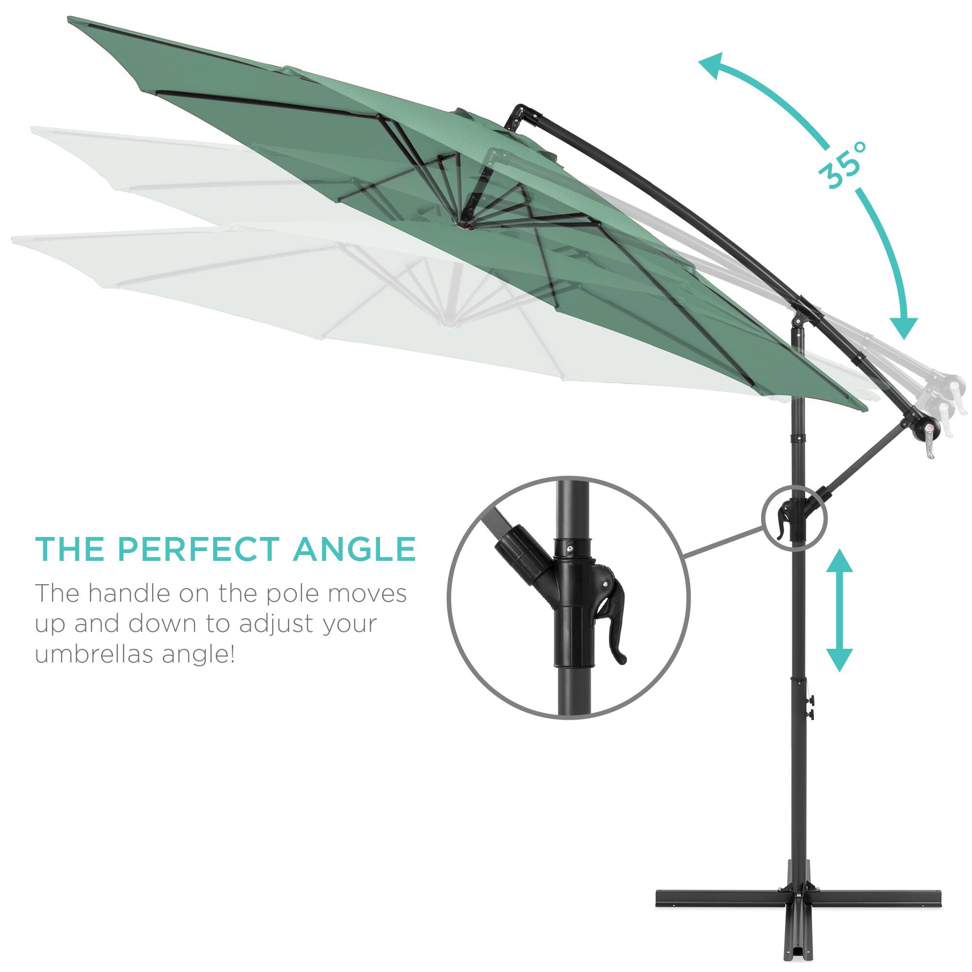 THE PERFECT ANGLE

The handle on the pole moves up and down to adjust your umbrella's angle!