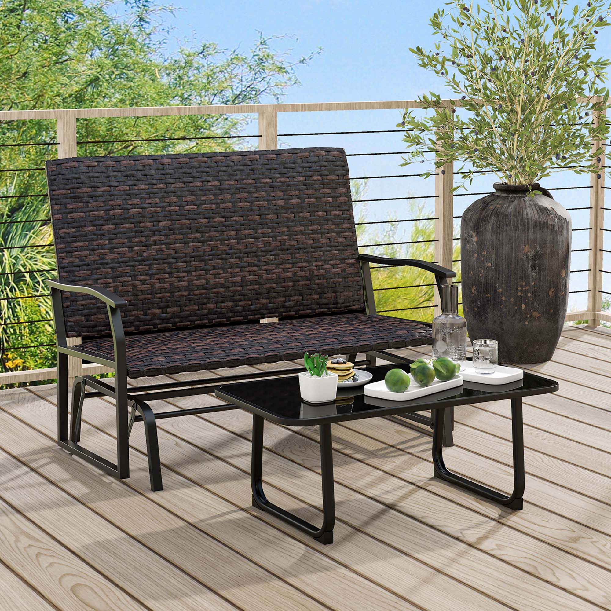 Alt View 7. Costway - Costway 2-Person Outdoor Swing Glider Bench with Quick Dry Foam Seat & Heavy-Duty Metal Gliding Arms All Weather - Mix Brown.