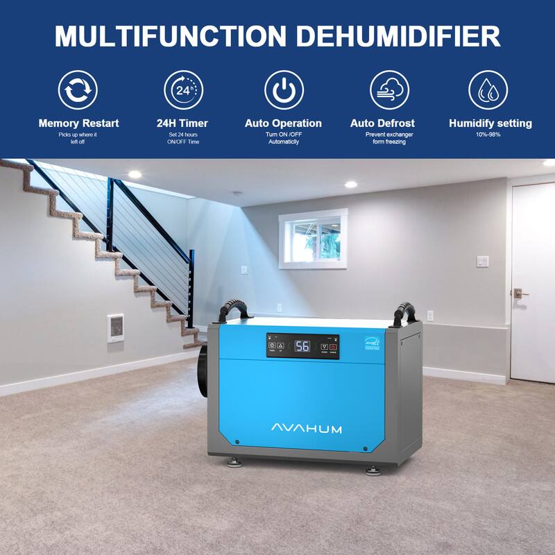 MULTIFUNCTION DEHUMIDIFIER

- Memory Restart: Picks up where it left off
- 24H Timer: Set 24 hours ON/OFF Time
- Auto Operation: Turn ON/OFF Automatically
- Auto Defrost: Prevent exchanger from freezing
- Humidify setting: 10%-96%