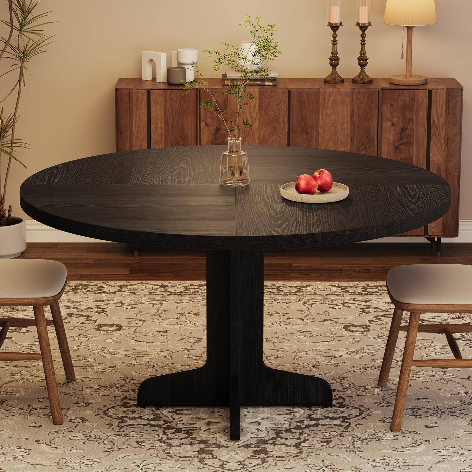 Alt View 2. MAGICAL RUBS - Round Dining Table For 4  47 Inches Room With Wooden Base Circle Kitchen Dinner Living (table Only) Black - Brown.