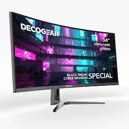 Deco Gear - 34" Business Curved Super UltraWide WQHD Monitor 3440x1440 100Hz 1ms 99% sRGB HDR DP HDMI Adjustable Stand - Black