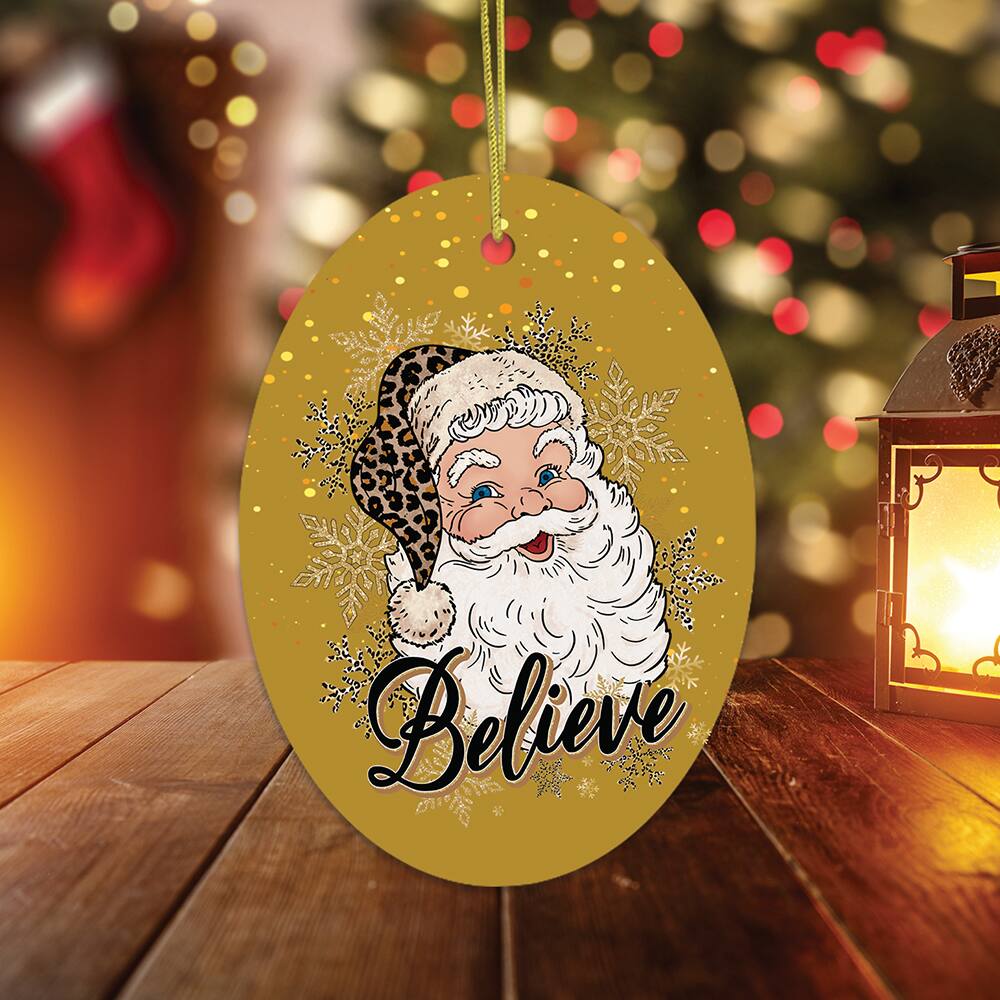 Back. OrnamentallyYou - Vintage Believe Santa Christmas Ornament Oval Version 2 - Multi-colored.