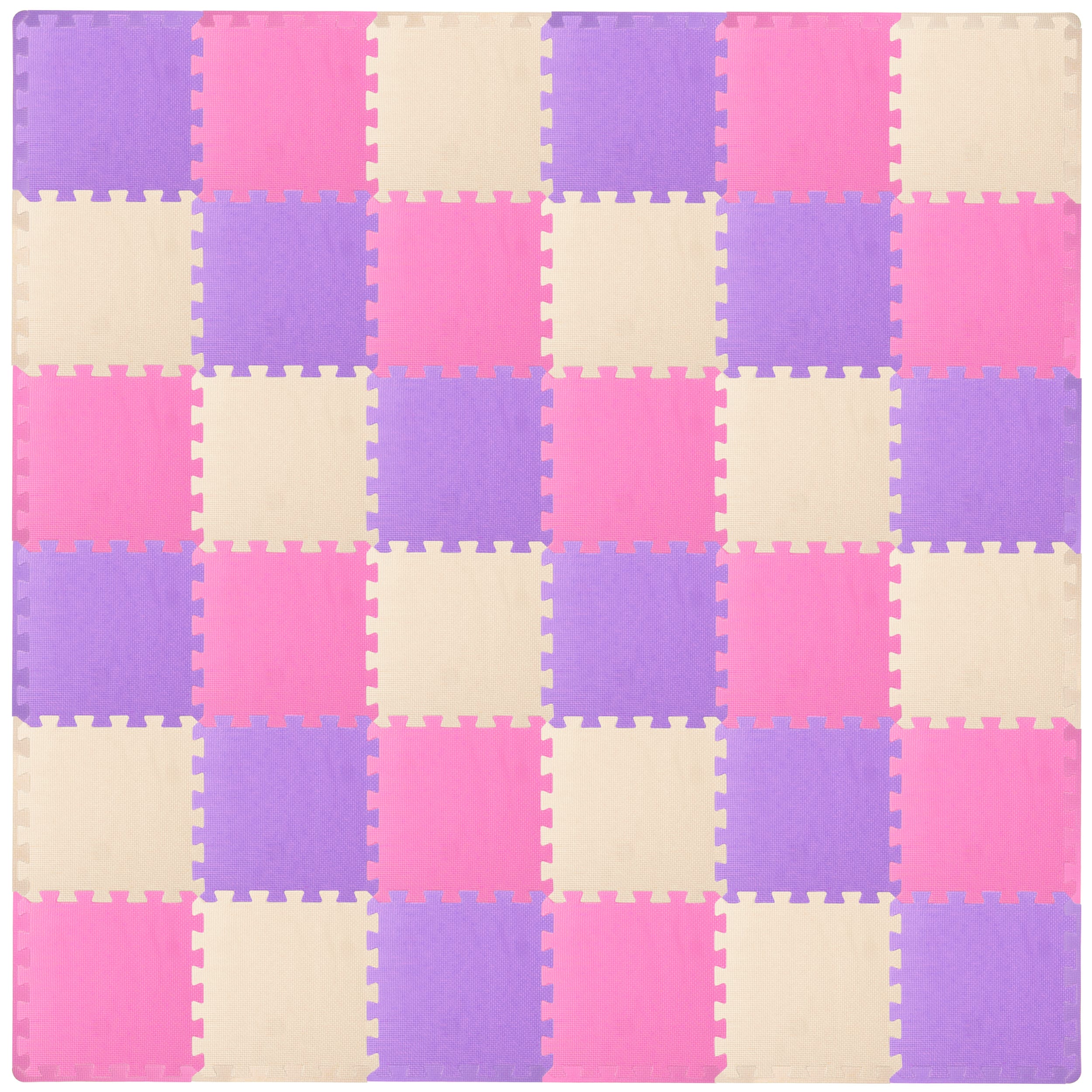 ProSource - ProsourceFit Kids Solid Floor Play Mat 3/8-in, 36 sf - Pink/Purple/Beige