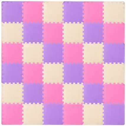 Front. ProSource - ProsourceFit Kids Solid Floor Play Mat 3/8-in, 36 sf - Pink/Purple/Beige.