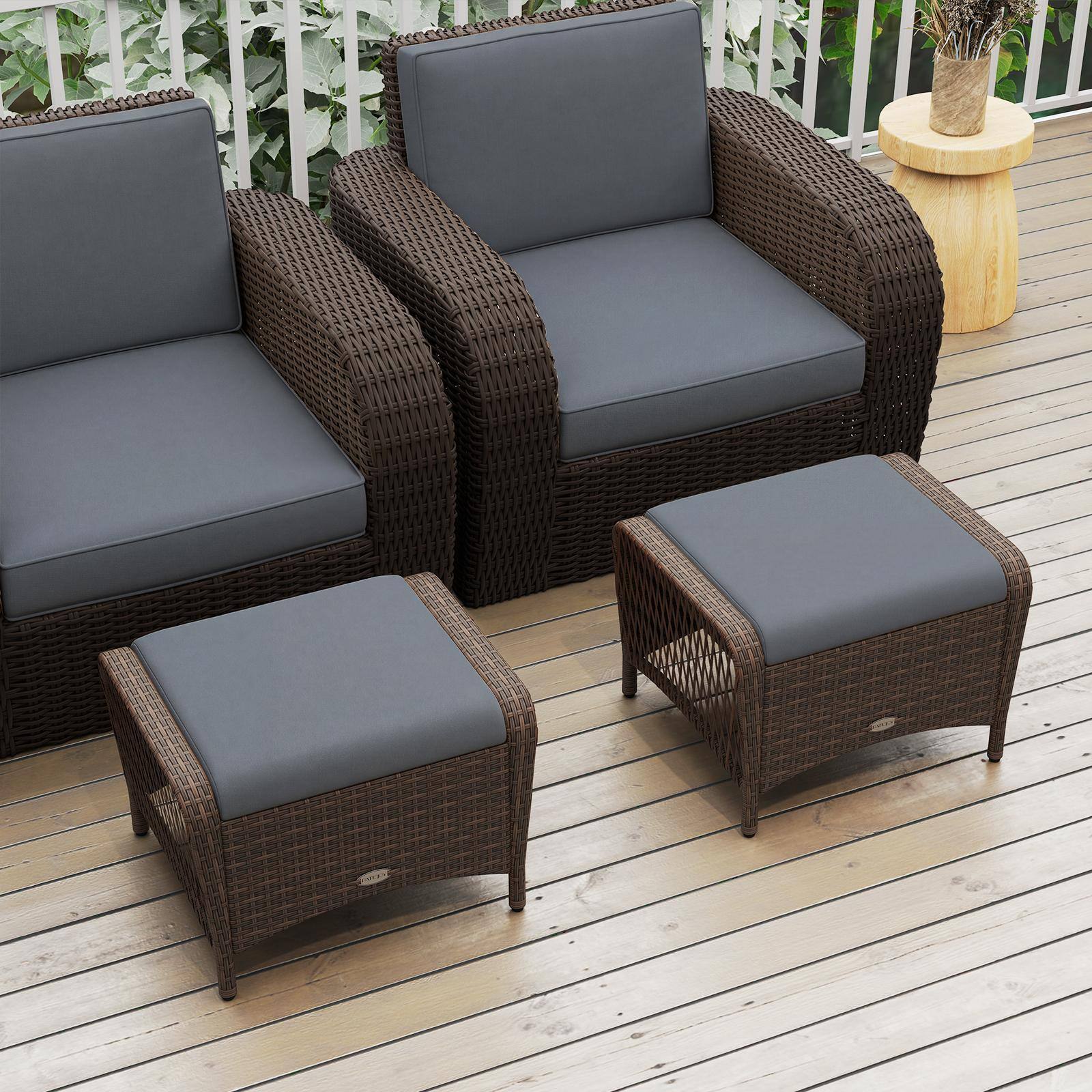 Alt View 3. Costway - Costway 2 Pieces Outdoor Patio PE Wicker Ottomans with Removable Cushions for Porch, Garden - Mix Brown+Gray.