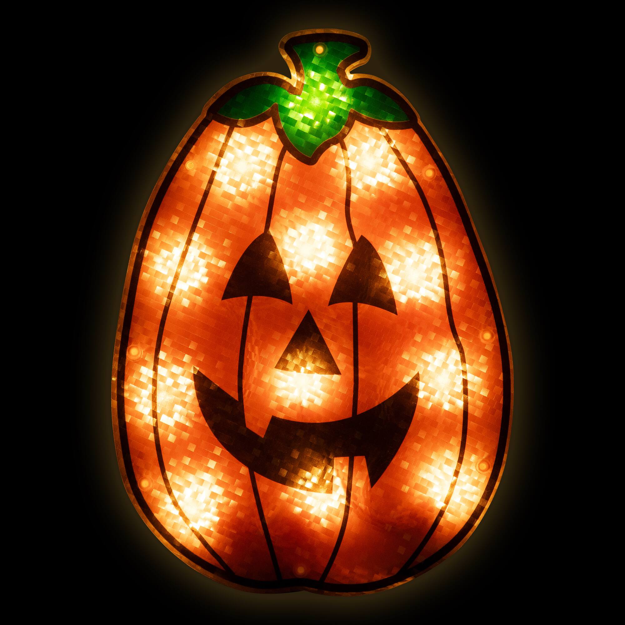 Front. Northlight - Lighted Jack-O-Lantern Halloween Window Decoration - 12" - Orange.