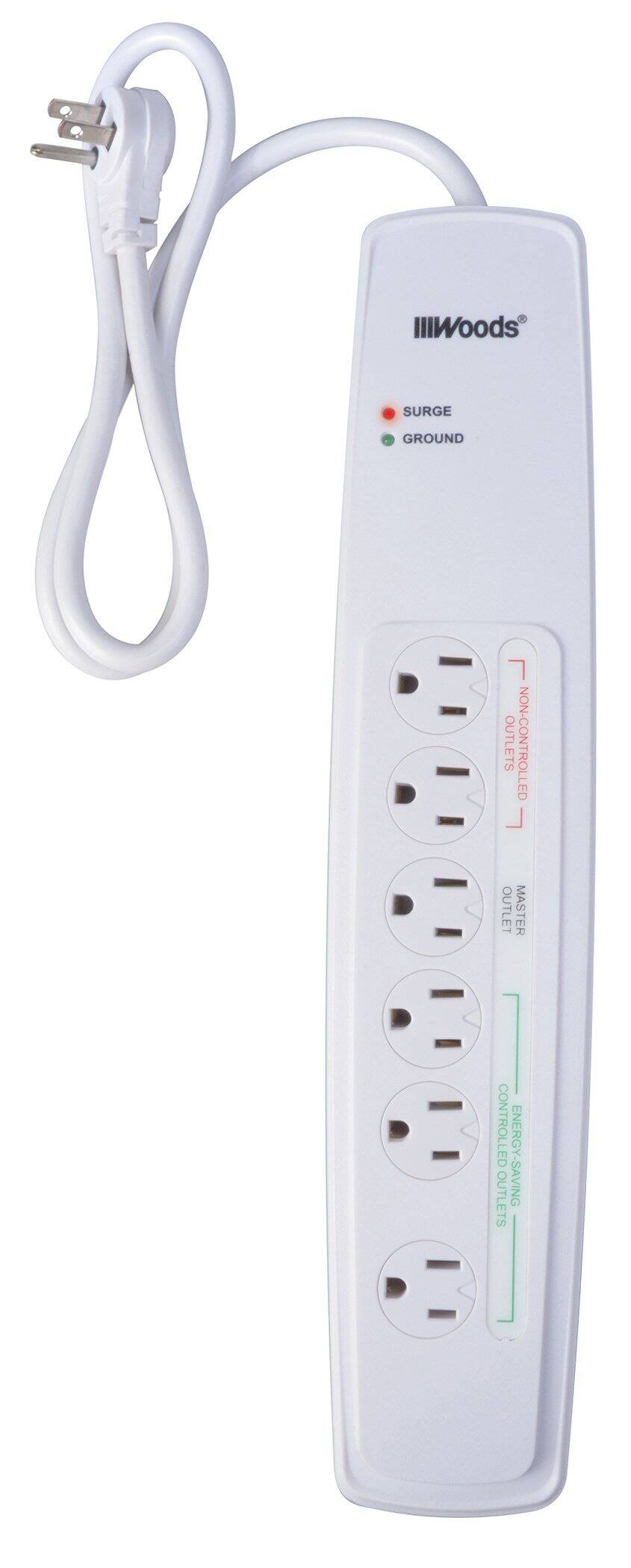 IllWoods SURGE GROUND 7 OUTLETS NON-CONTROLLED OUTLET MASTER CONTROLLED ENERGY-SAVING OUTLETS