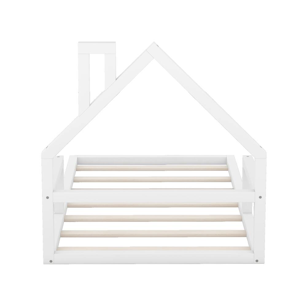 Alt View 3. Loheer - Loheer Twin Floor Bed with House Shaped Headboard White Wood - White.