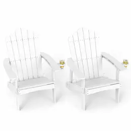 Costway - 2PCS Patio Adirondack Chair Weather Resistant Garden Deck W/Cup Holder - White