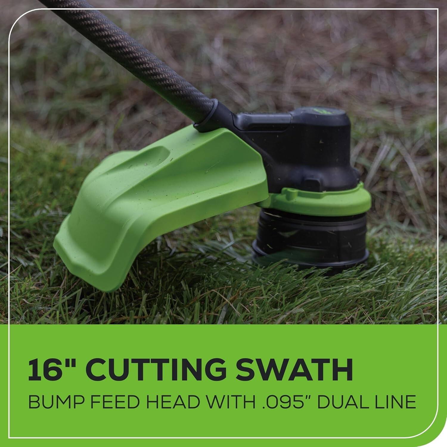 16" Cutting Swath  
Bump Feed Head with .095" Dual Line