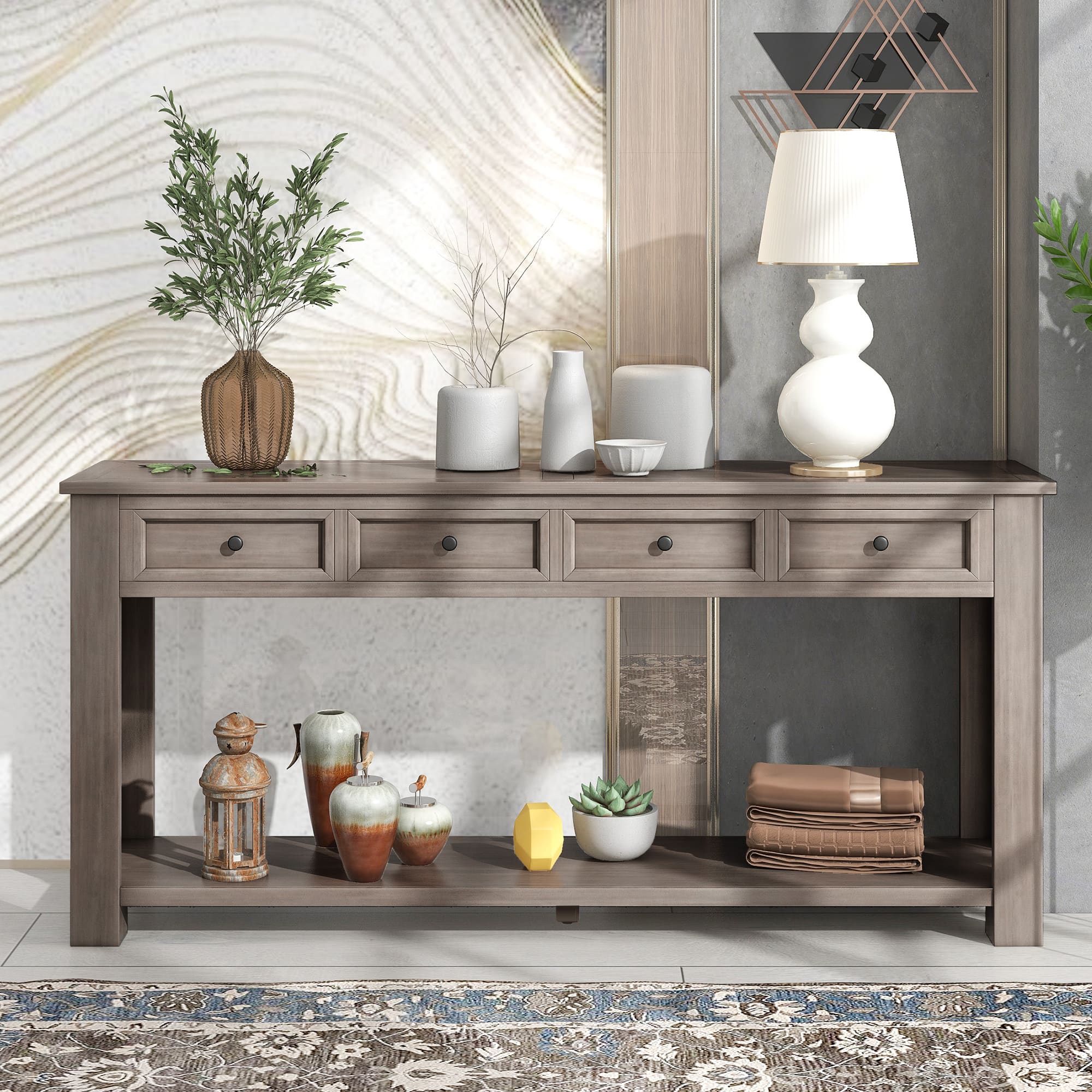 Chery Life - Console Table with Storage Drawers and Bottom Shelf for Entryway Hallway - Gray