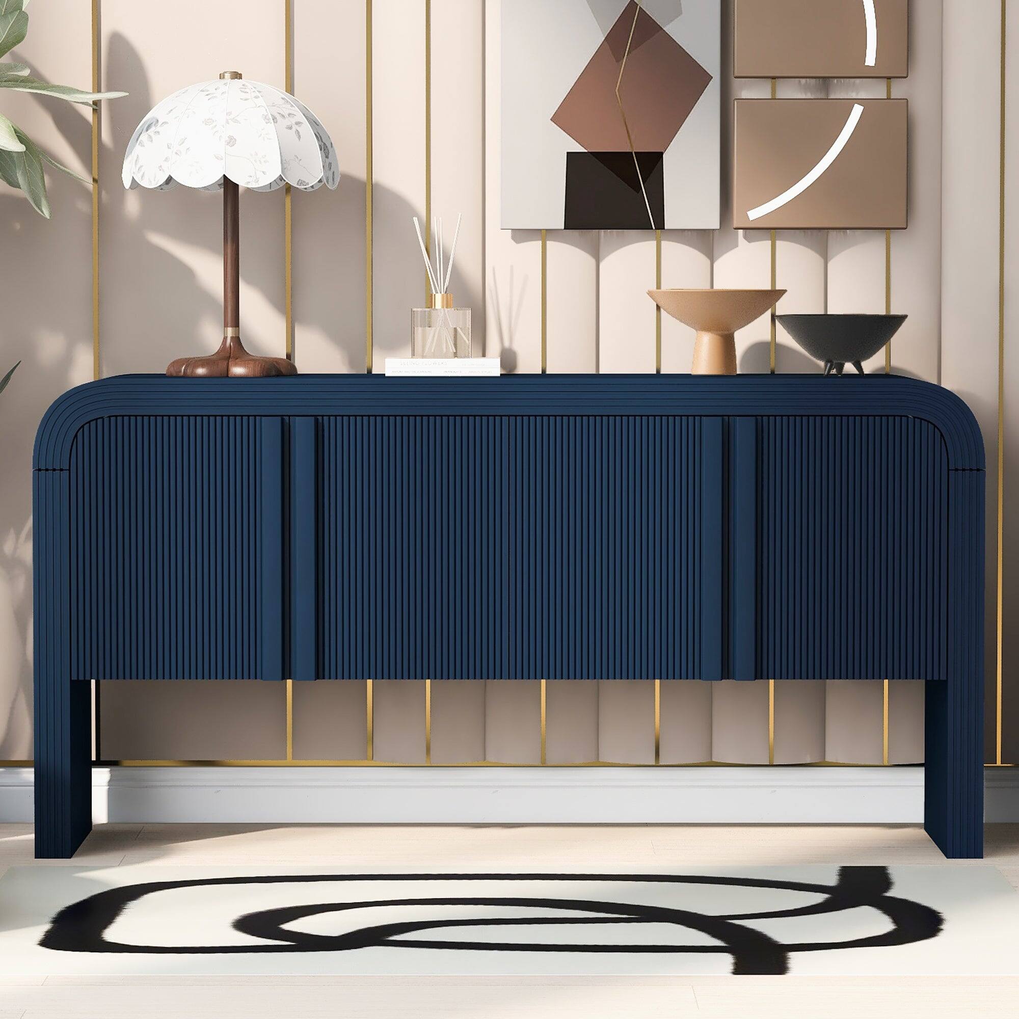 Alt View 7. Boyel Living - Elegant 63-Inch Curved Console Table Versatile Entryway Sofa Table with Storage - Blue.